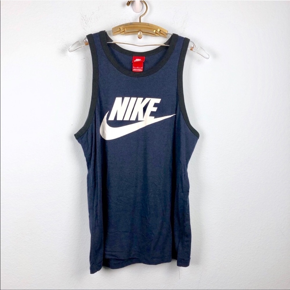 Nike Logo Tank Top Navy Blue Spellout Athleisure - Picture 1 of 6